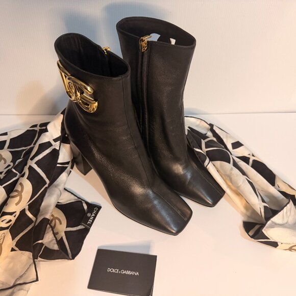 DOLCE & GABBANA CALFSKIN LEATHER ANKLE BOOTIES 38 - Picture 8 of 11